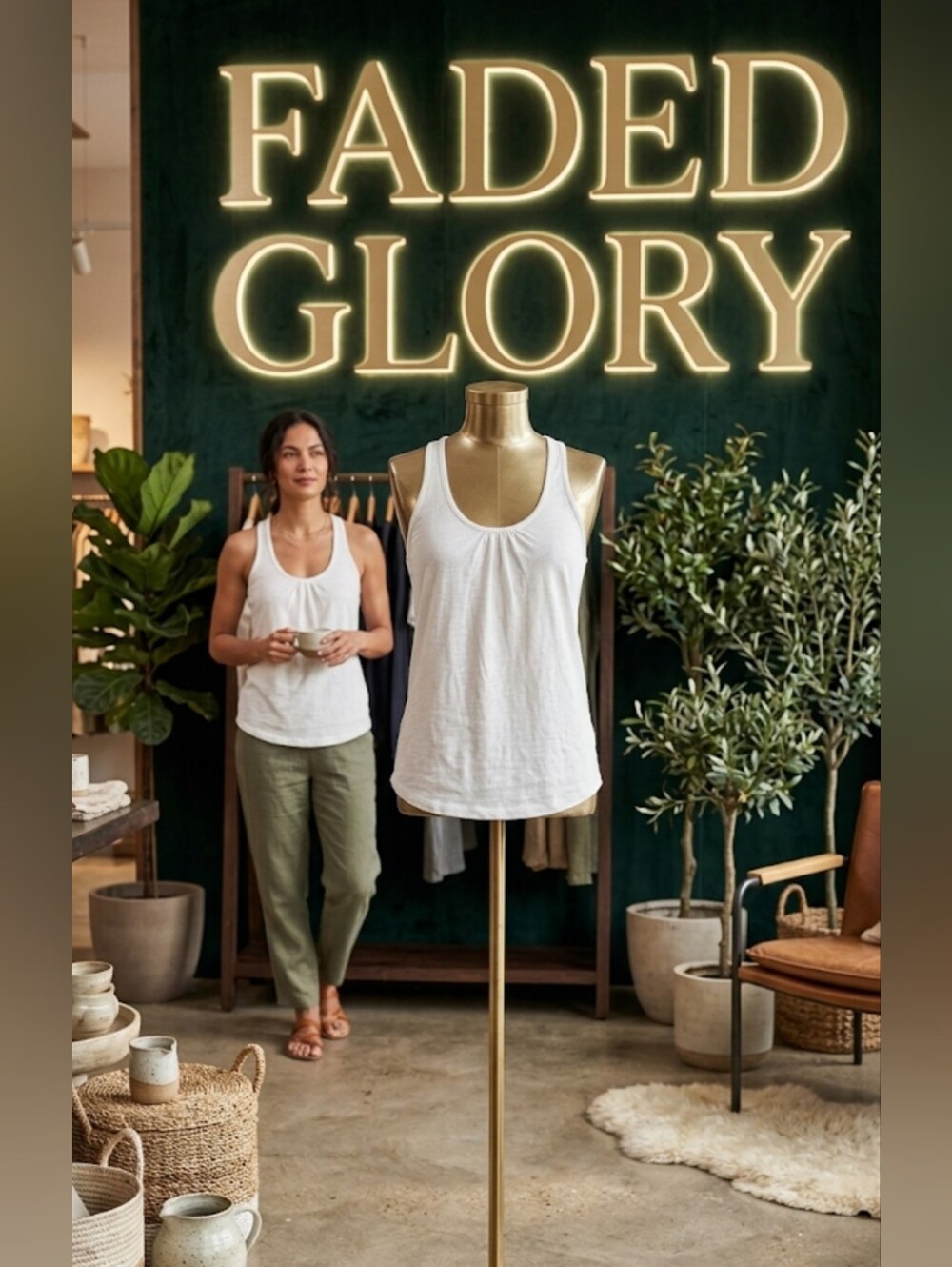 NWOT Faded Glory White Scoop Neck Racerback Tank Top Size L (12-14)